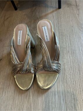 Saks Fifth Avenue Metallic Gold Knot-Detail Block Heel Sandals